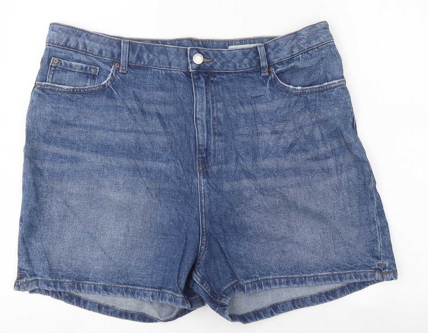 Marks and Spencer Womens Blue Cotton Mom Shorts Size 20 L17 in Regular Zip