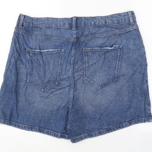 Marks and Spencer Womens Blue Cotton Mom Shorts Size 20 L17 in Regular Zip