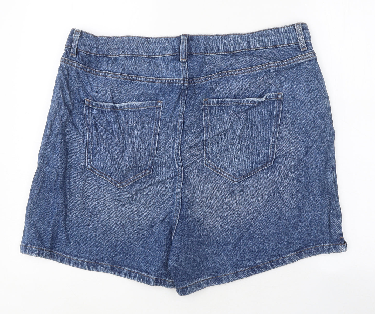 Marks and Spencer Womens Blue Cotton Mom Shorts Size 20 L17 in Regular Zip
