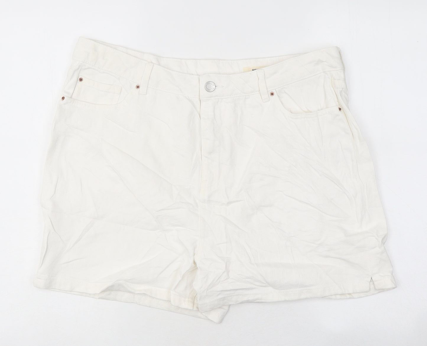 Marks and Spencer Womens White 100% Cotton Mom Shorts Size 18 L17 in Regular Zip