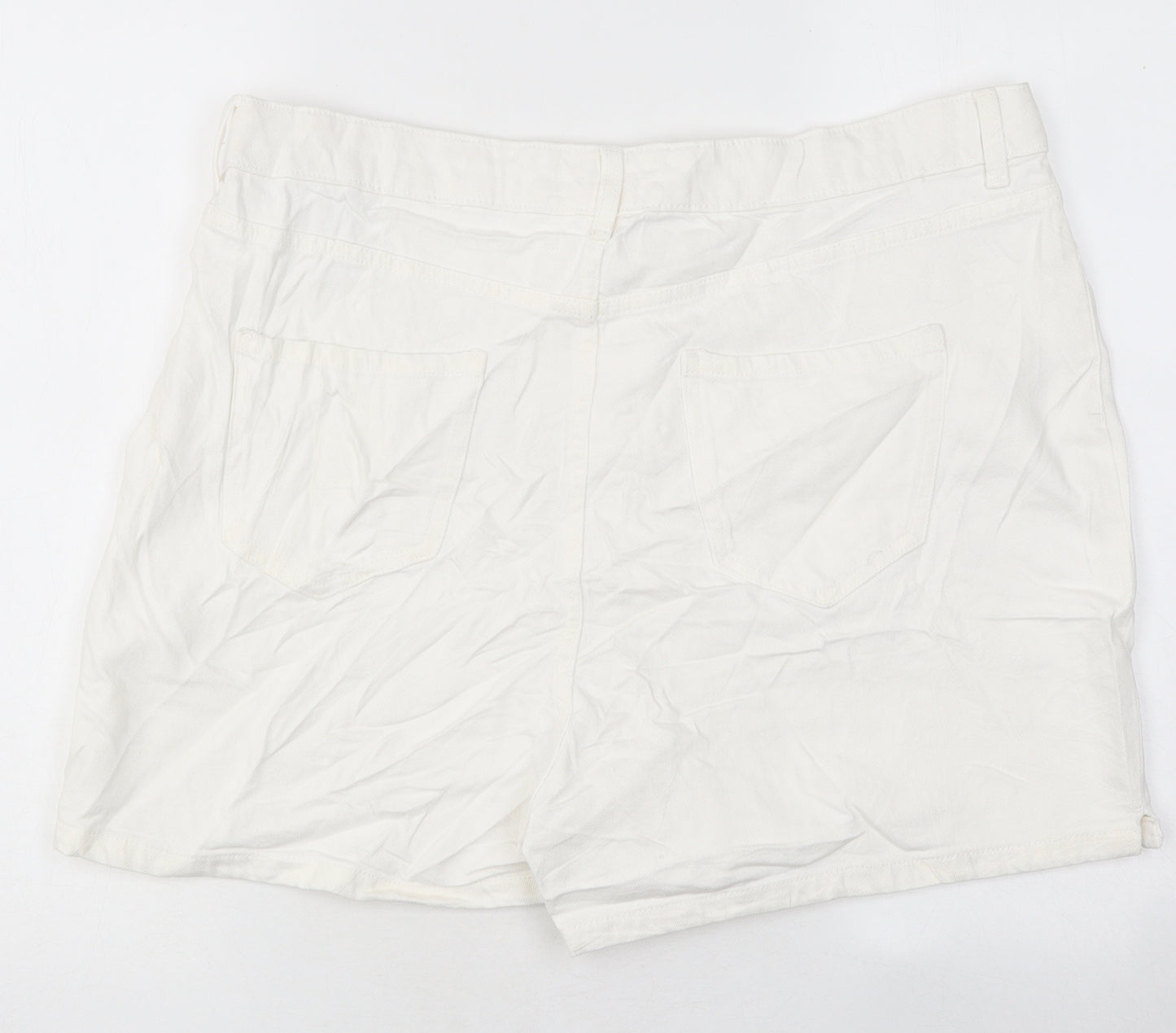 Marks and Spencer Womens White 100% Cotton Mom Shorts Size 18 L17 in Regular Zip