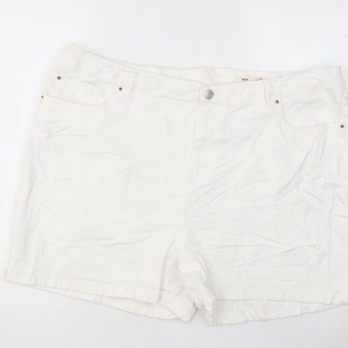 Marks and Spencer Womens White 100% Cotton Mom Shorts Size 22 L18 in Regular Zip