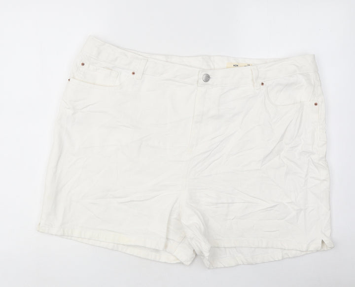 Marks and Spencer Womens White 100% Cotton Mom Shorts Size 22 L18 in Regular Zip