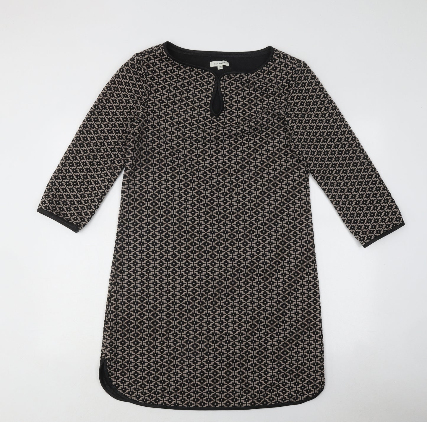 Max Studio Womens Brown Gingham Polyester A-Line Size M Round Neck Hook & Loop