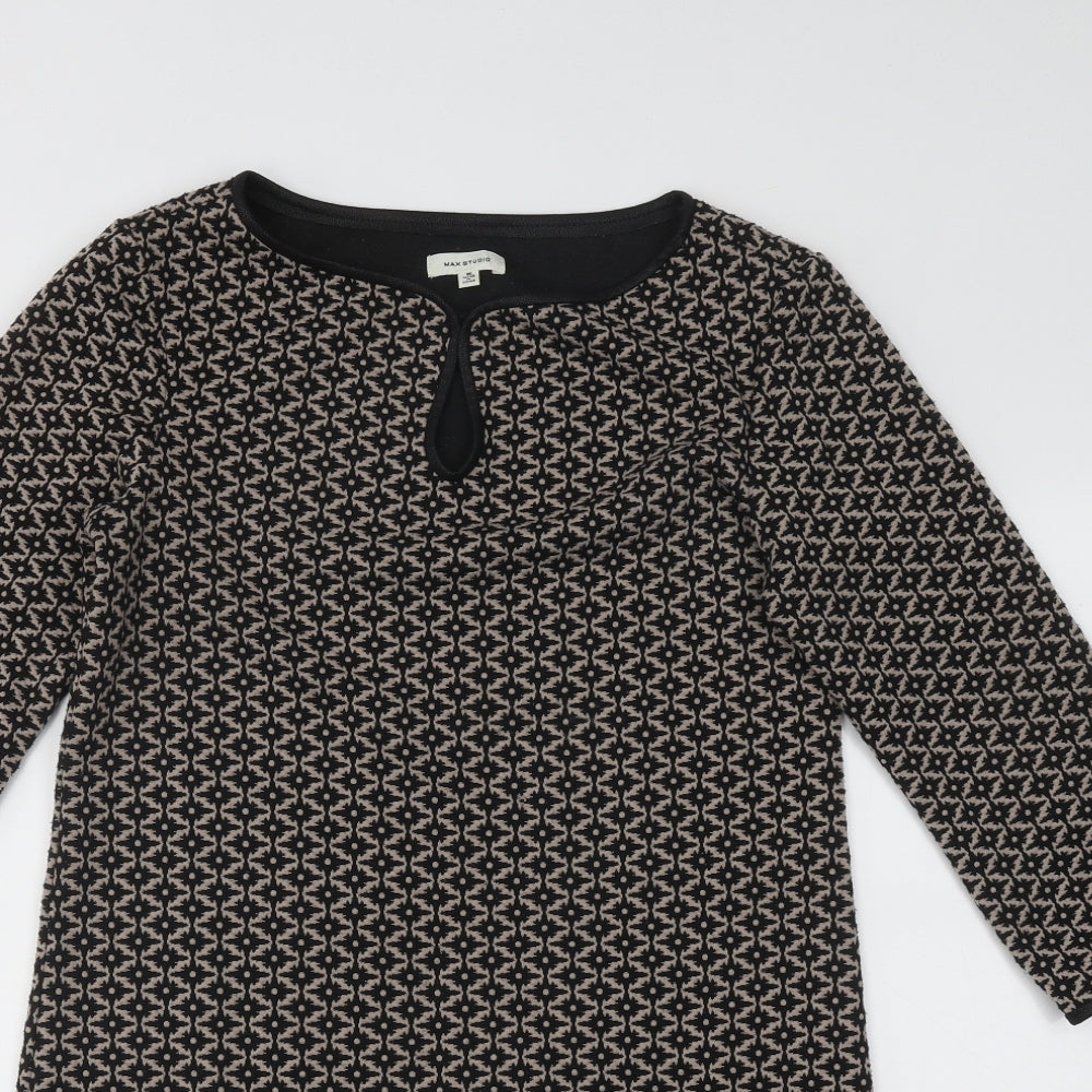 Max Studio Womens Brown Gingham Polyester A-Line Size M Round Neck Hook & Loop