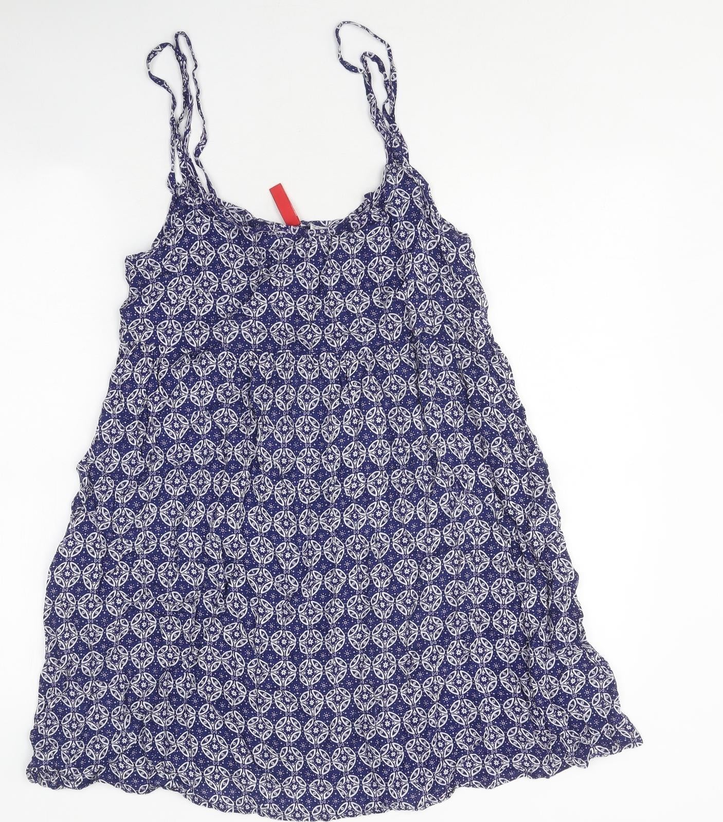 devided Womens Blue Geometric Polyester Basic Tank Size 8 V-Neck
