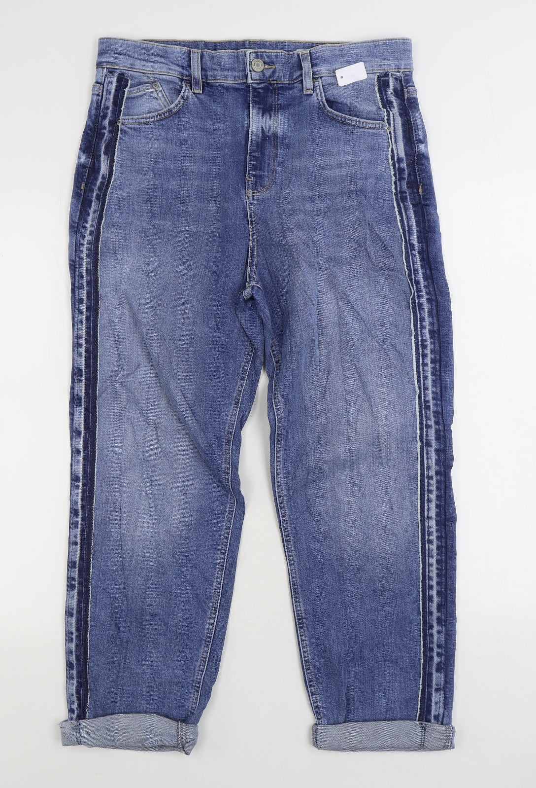Marks and Spencer Womens Blue Cotton Cropped Jeans Size 12 L24 in Regular Zip