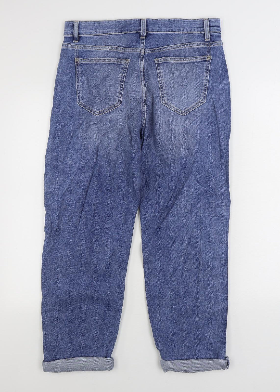 Marks and Spencer Womens Blue Cotton Cropped Jeans Size 12 L24 in Regular Zip