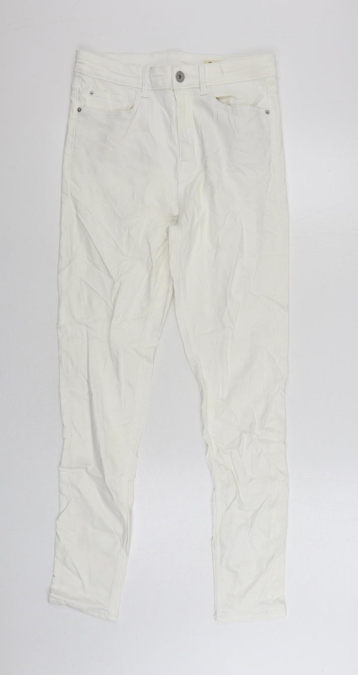 Marks and Spencer Womens White Cotton Skinny Jeans Size 12 L28 in Regular Zip
