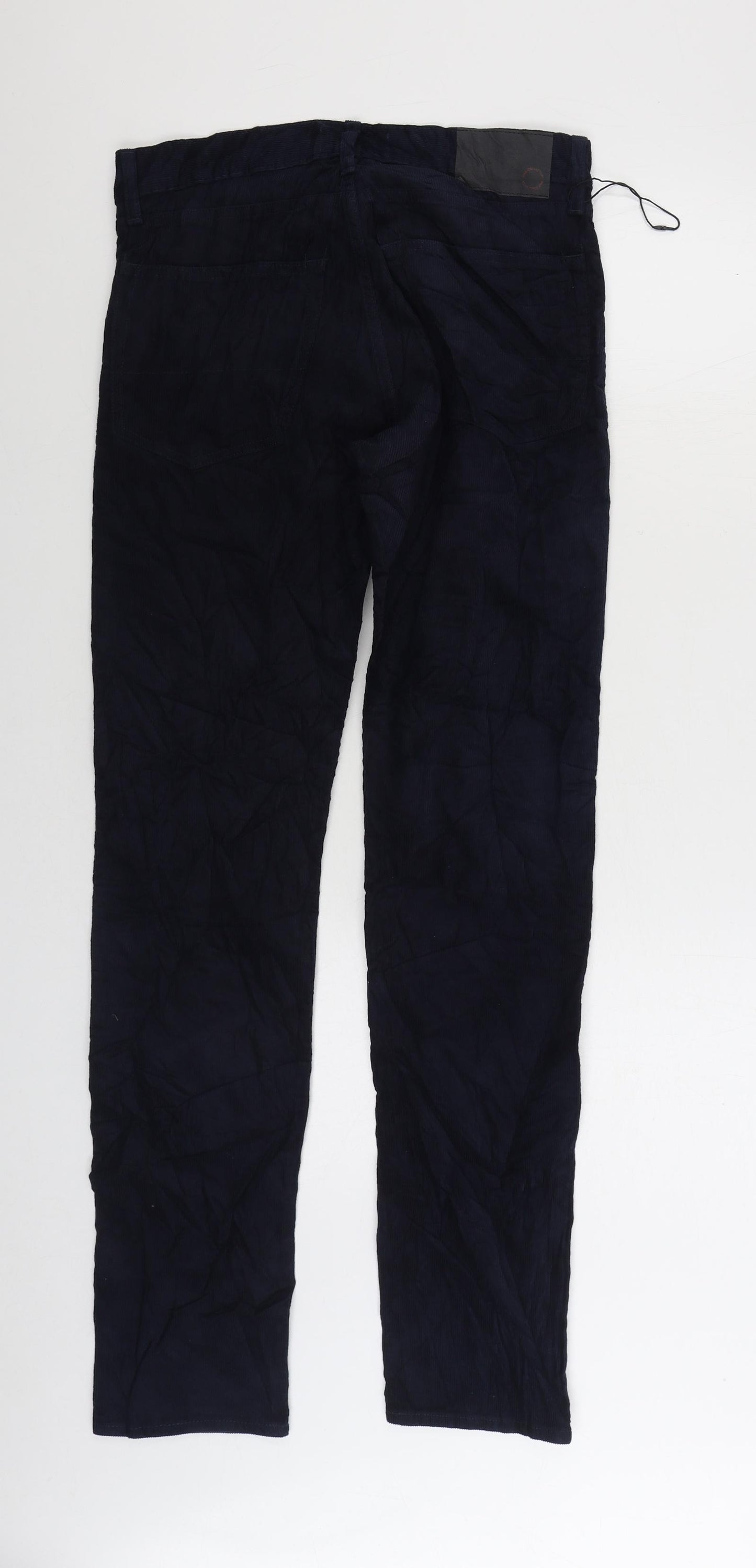 Marks and Spencer Mens Blue Cotton Trousers Size 30 in L33 in Regular Snap