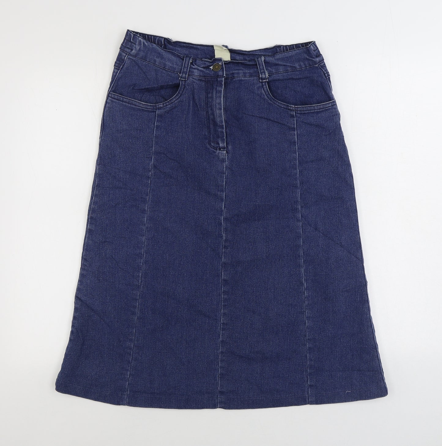 Cotton Traders Womens Blue Cotton A-Line Skirt Size 12 Zip