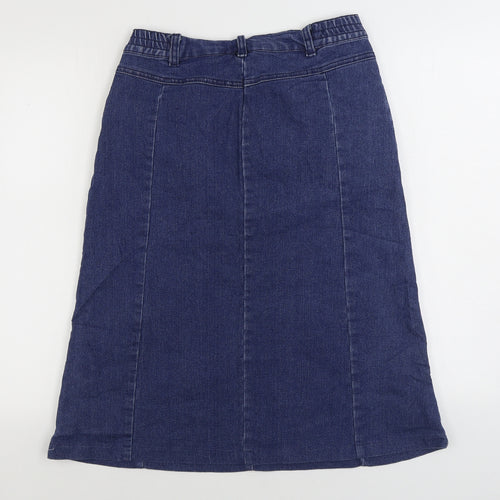 Cotton Traders Womens Blue Cotton A-Line Skirt Size 12 Zip