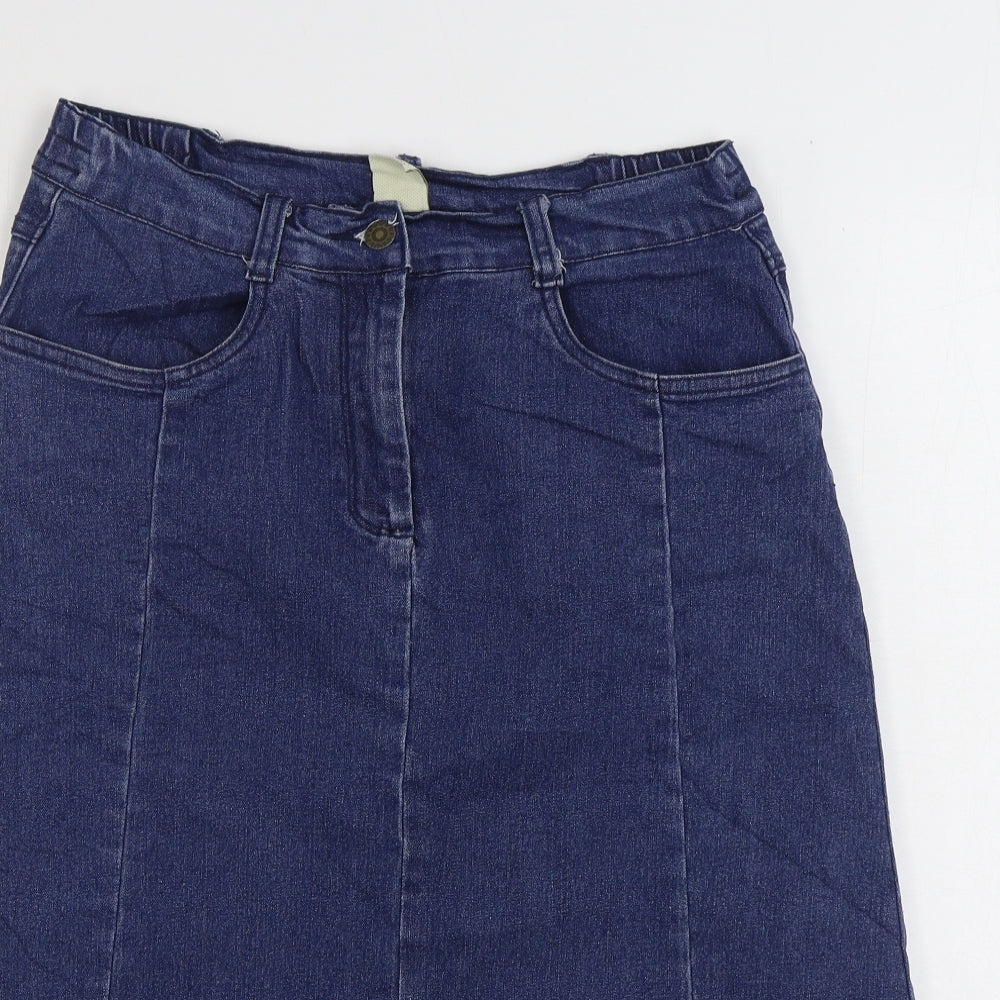 Cotton Traders Womens Blue Cotton A-Line Skirt Size 12 Zip