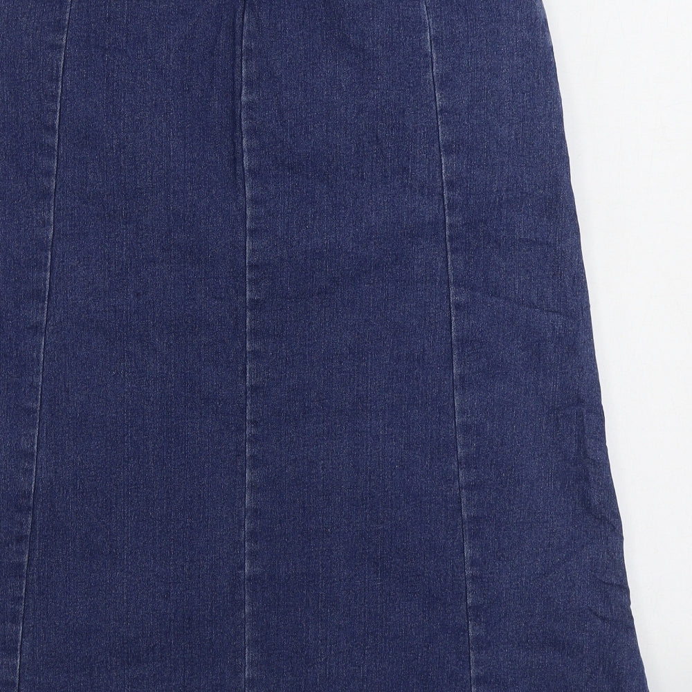 Cotton Traders Womens Blue Cotton A-Line Skirt Size 12 Zip