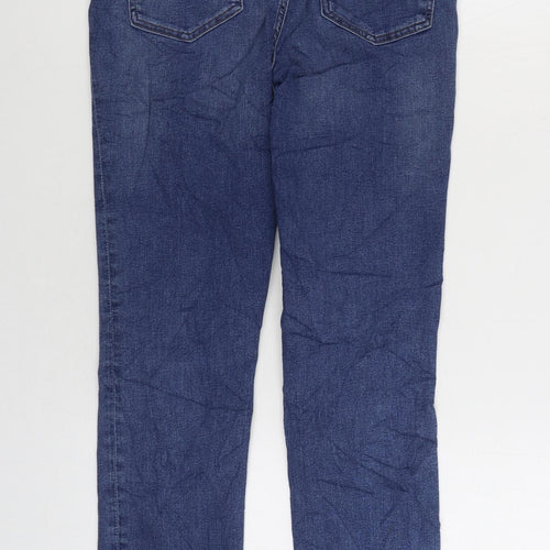 Marks and Spencer Womens Blue Cotton Straight Jeans Size 10 L28 in Slim Zip