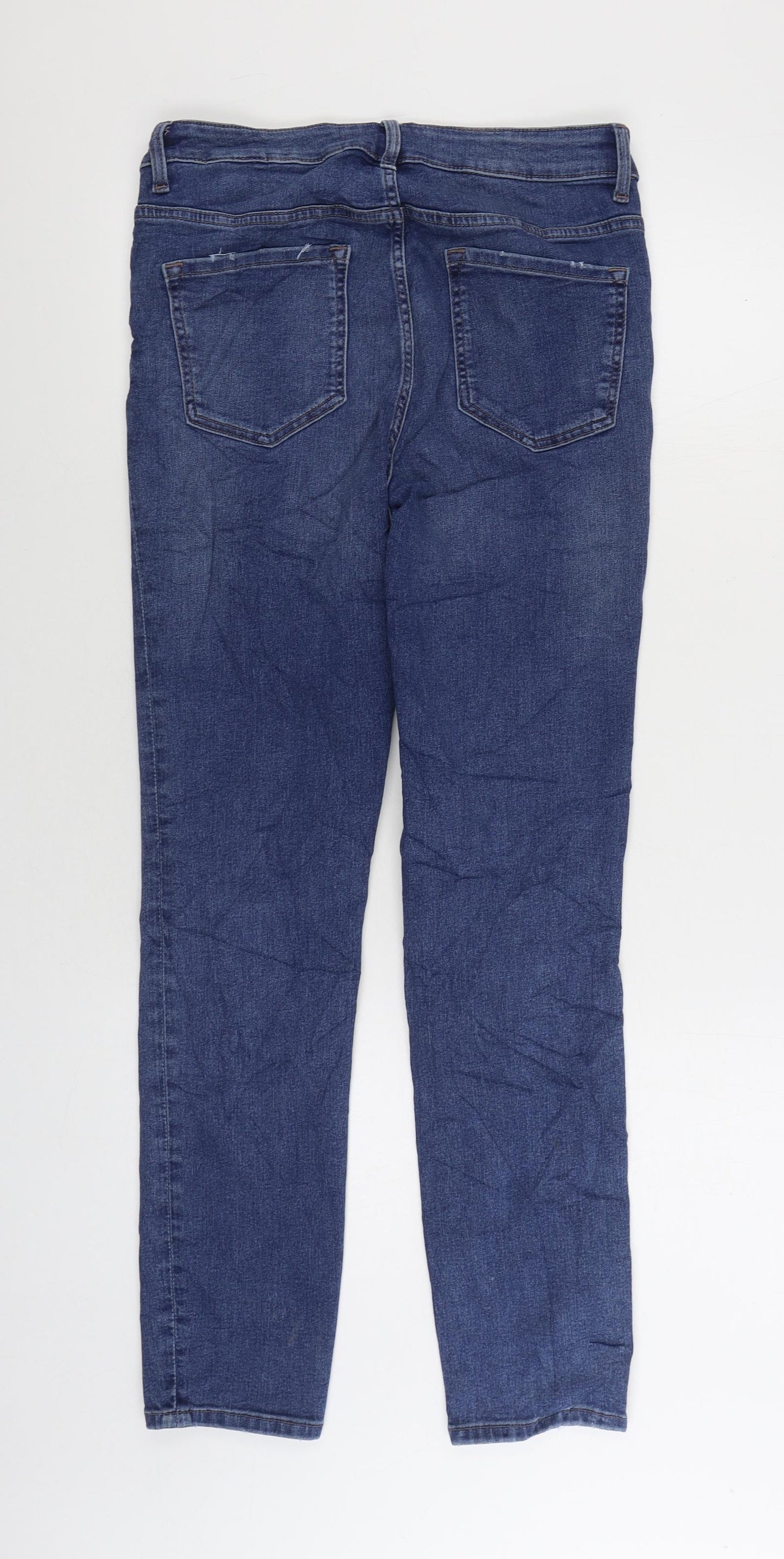 Marks and Spencer Womens Blue Cotton Straight Jeans Size 10 L28 in Slim Zip