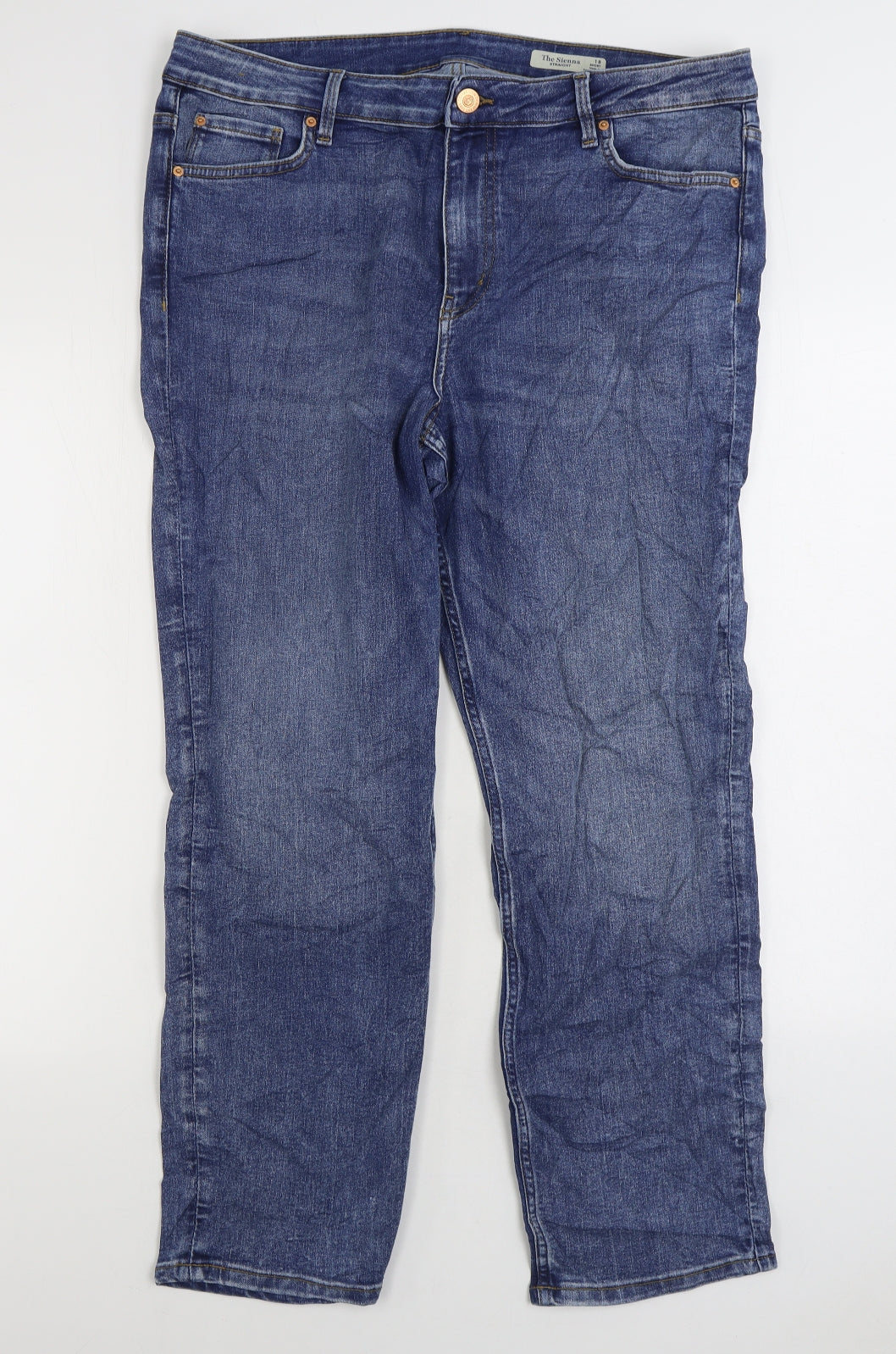 Marks and Spencer Womens Blue Cotton Straight Jeans Size 18 L28 in Regular Zip