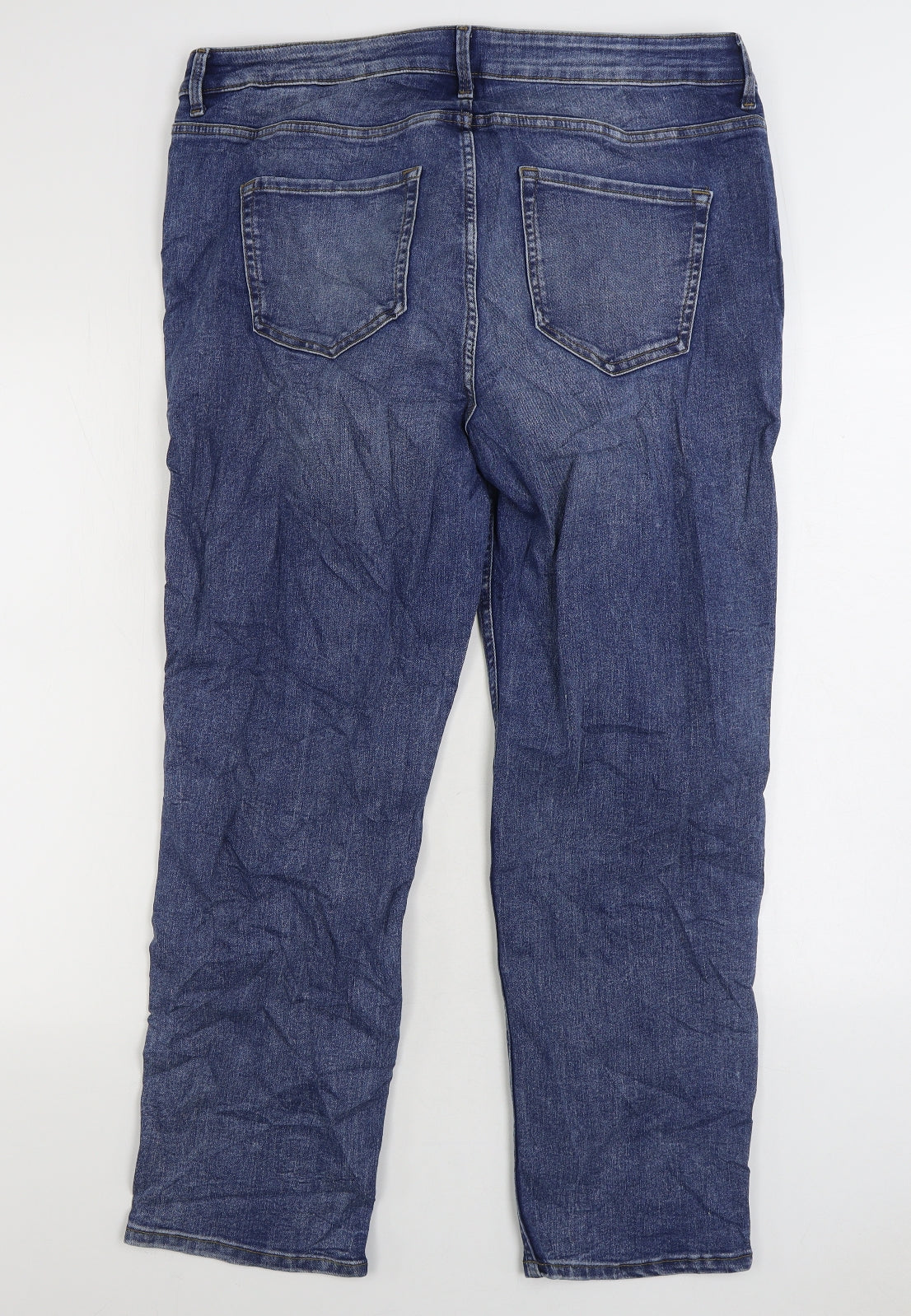 Marks and Spencer Womens Blue Cotton Straight Jeans Size 18 L28 in Regular Zip