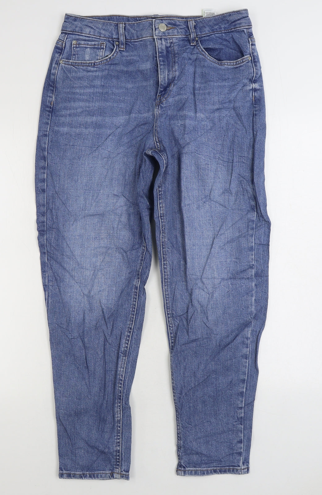 Marks and Spencer Womens Blue Cotton Straight Jeans Size 12 L27 in Regular Zip