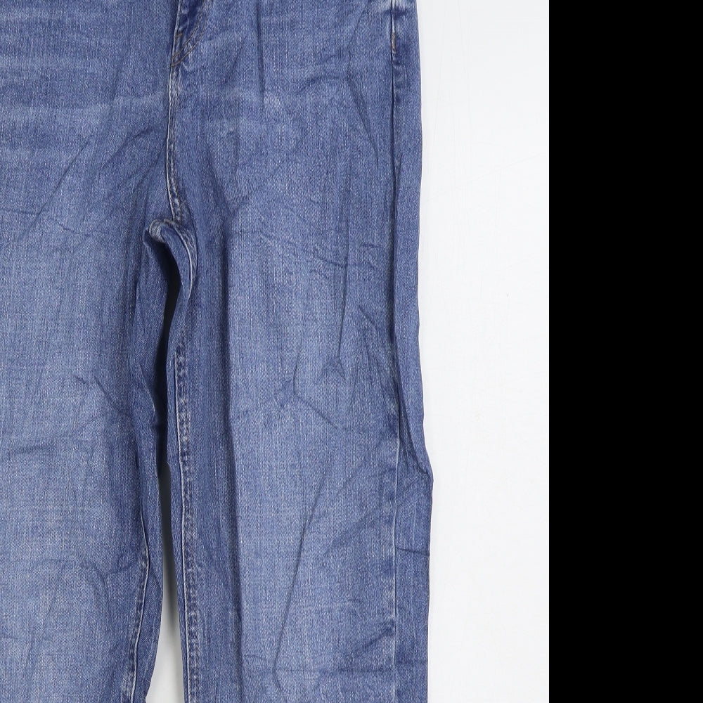 Marks and Spencer Womens Blue Cotton Straight Jeans Size 12 L27 in Regular Zip