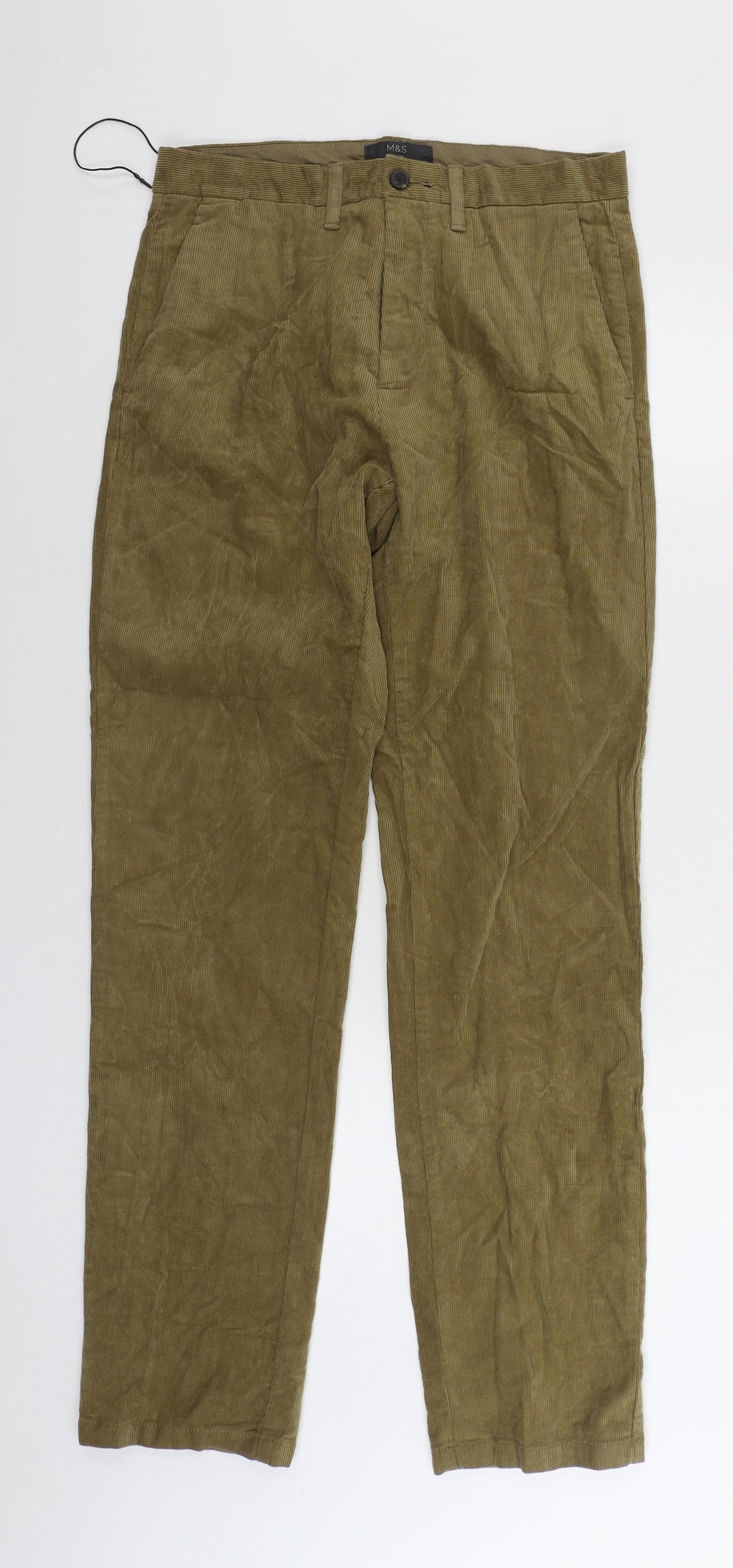 Marks and Spencer Mens Brown Cotton Trousers Size 30 in L33 in Regular Zip