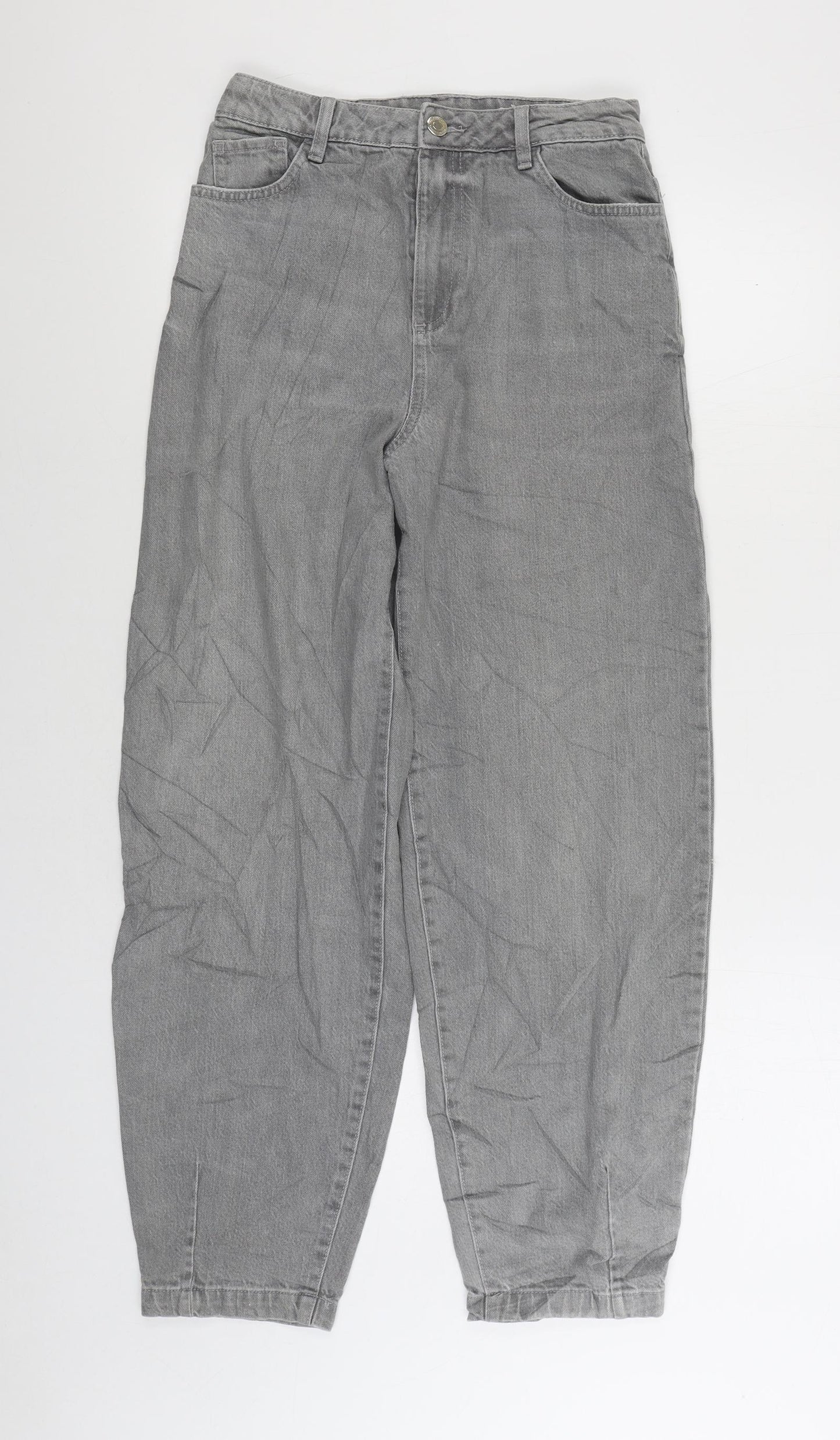 Marks and Spencer Womens Grey Cotton Tapered Jeans Size 8 L28 in Regular Zip