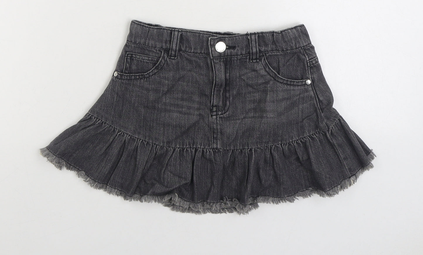 F&F Girls Grey Cotton Mini Skirt Size 6-7 Years Regular Zip