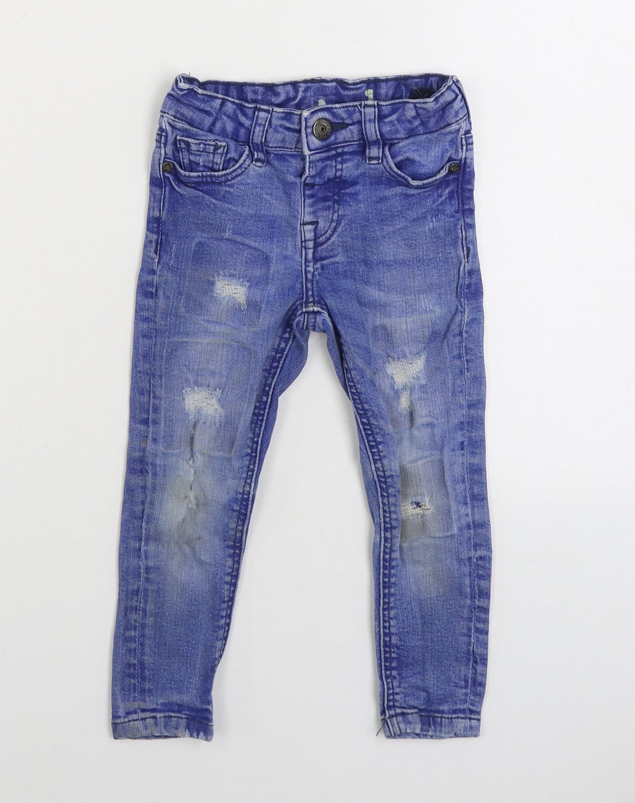 Primark Boys Blue Cotton Jegging Jeans Size 2-3 Years Regular Pullover - Distressed