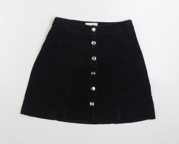 Cooperative Womens Black Cotton A-Line Skirt Size XS Button