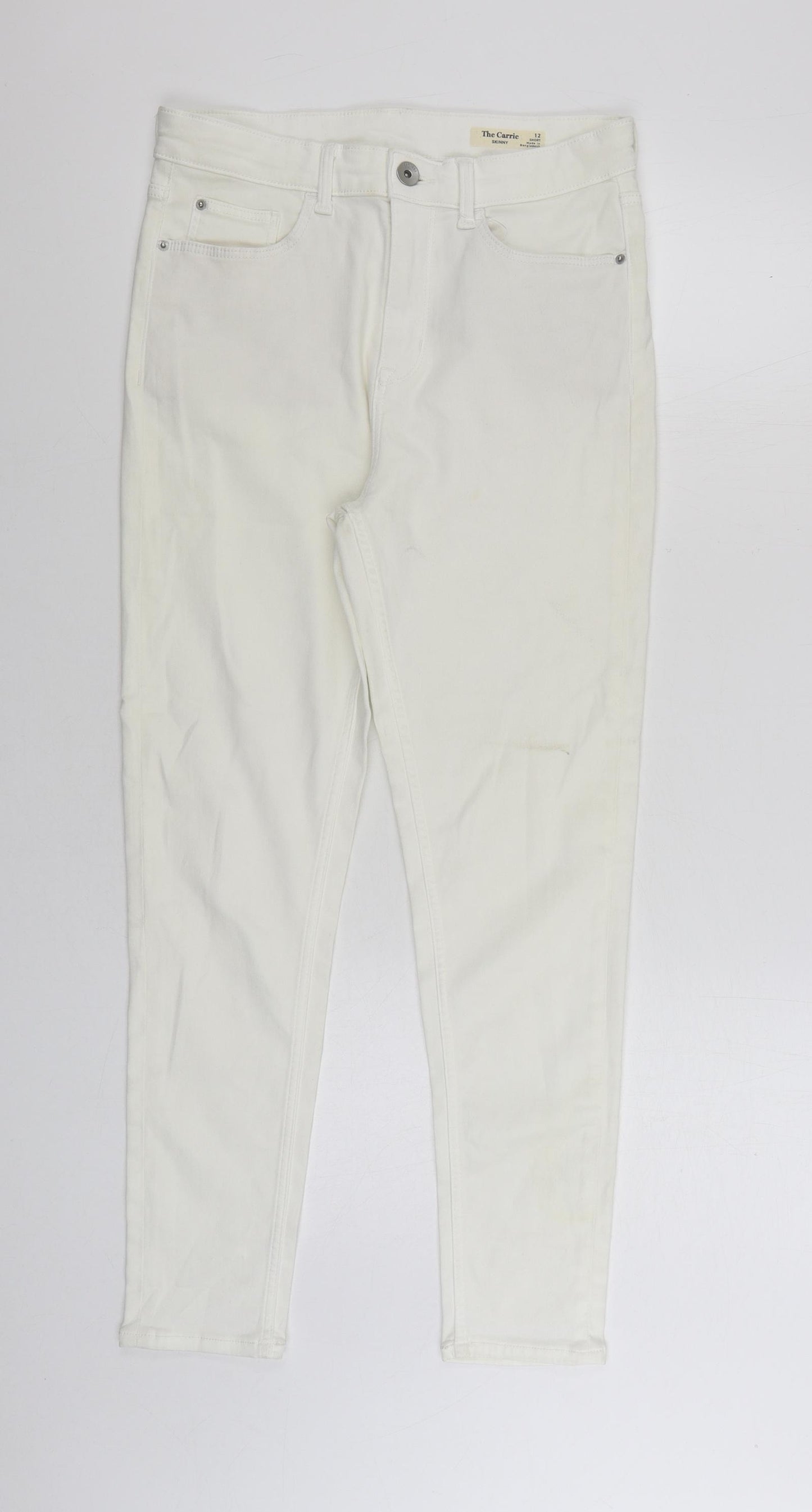 Marks and Spencer Womens White Cotton Skinny Jeans Size 12 L26 in Regular Zip