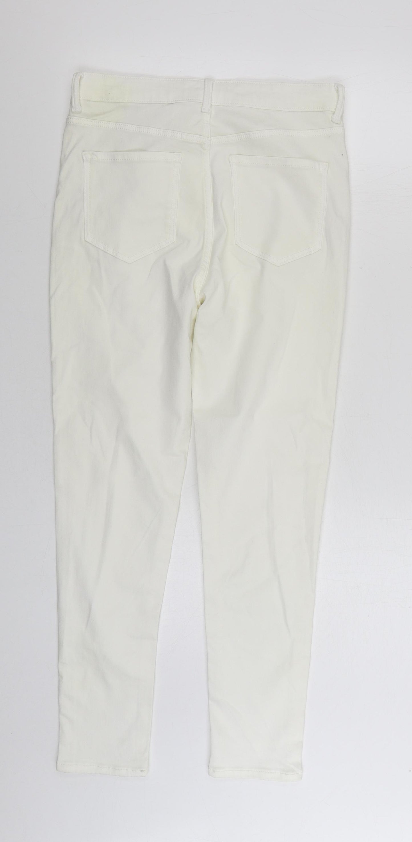 Marks and Spencer Womens White Cotton Skinny Jeans Size 12 L26 in Regular Zip