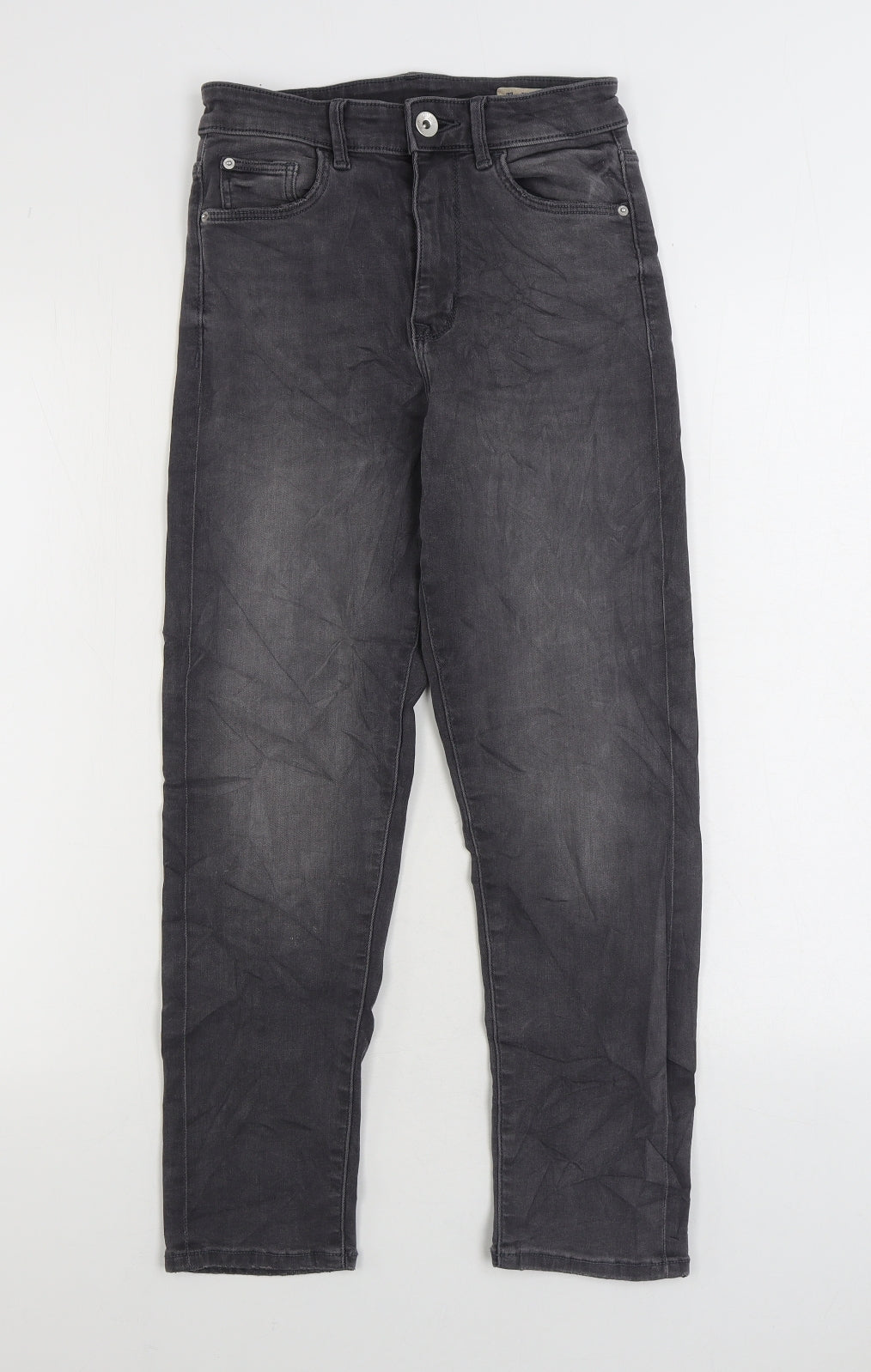 Marks and Spencer Womens Grey Cotton Straight Jeans Size 6 L24 in Regular Zip