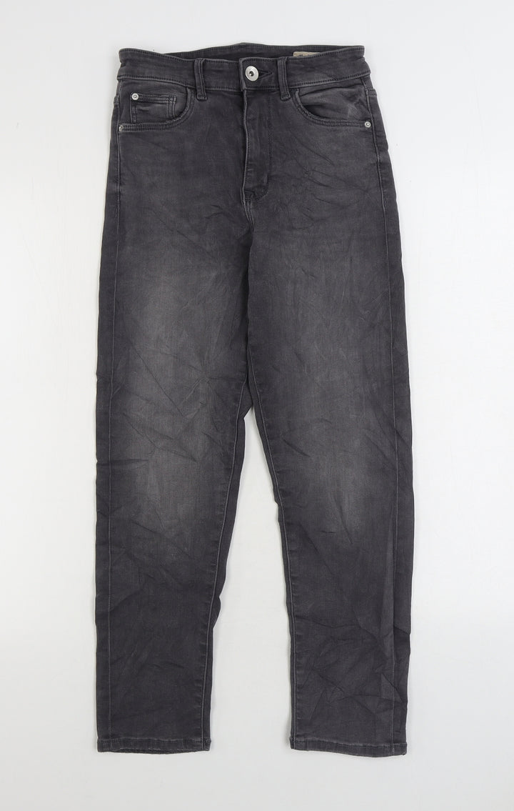 Marks and Spencer Womens Grey Cotton Straight Jeans Size 6 L24 in Regular Zip