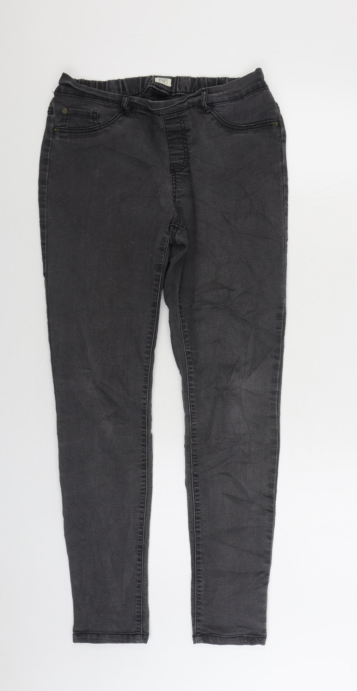 F&F Womens Black Cotton Jegging Jeans Size 14 L28 in Regular