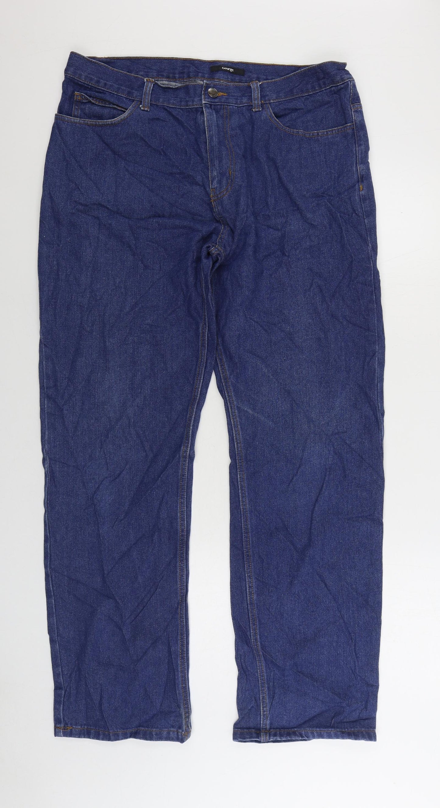 George Mens Blue Cotton Straight Jeans Size 33 in L32 in Regular Zip