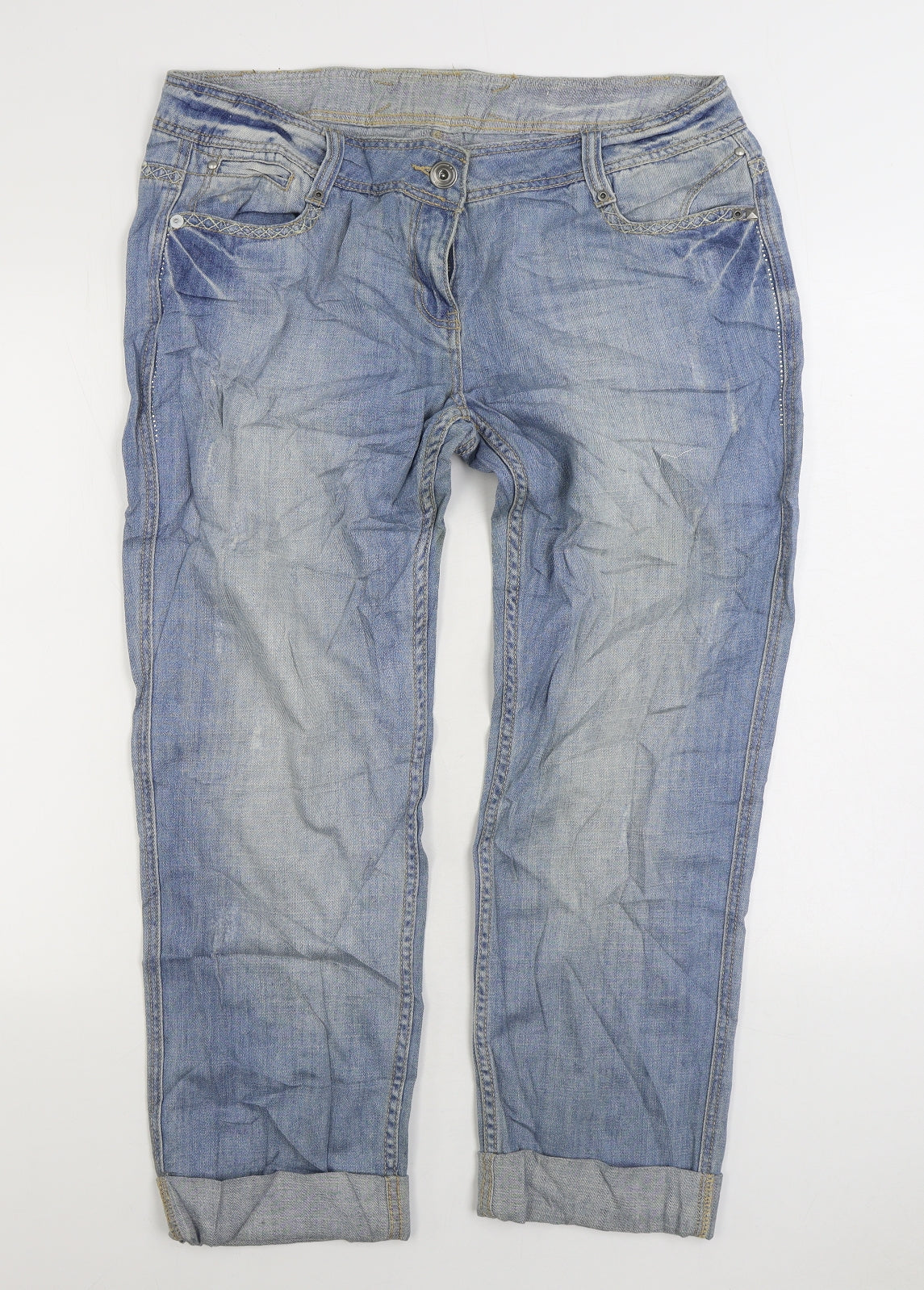 Preworn Womens Blue Cotton Straight Jeans Size 16 L28 in Regular Zip