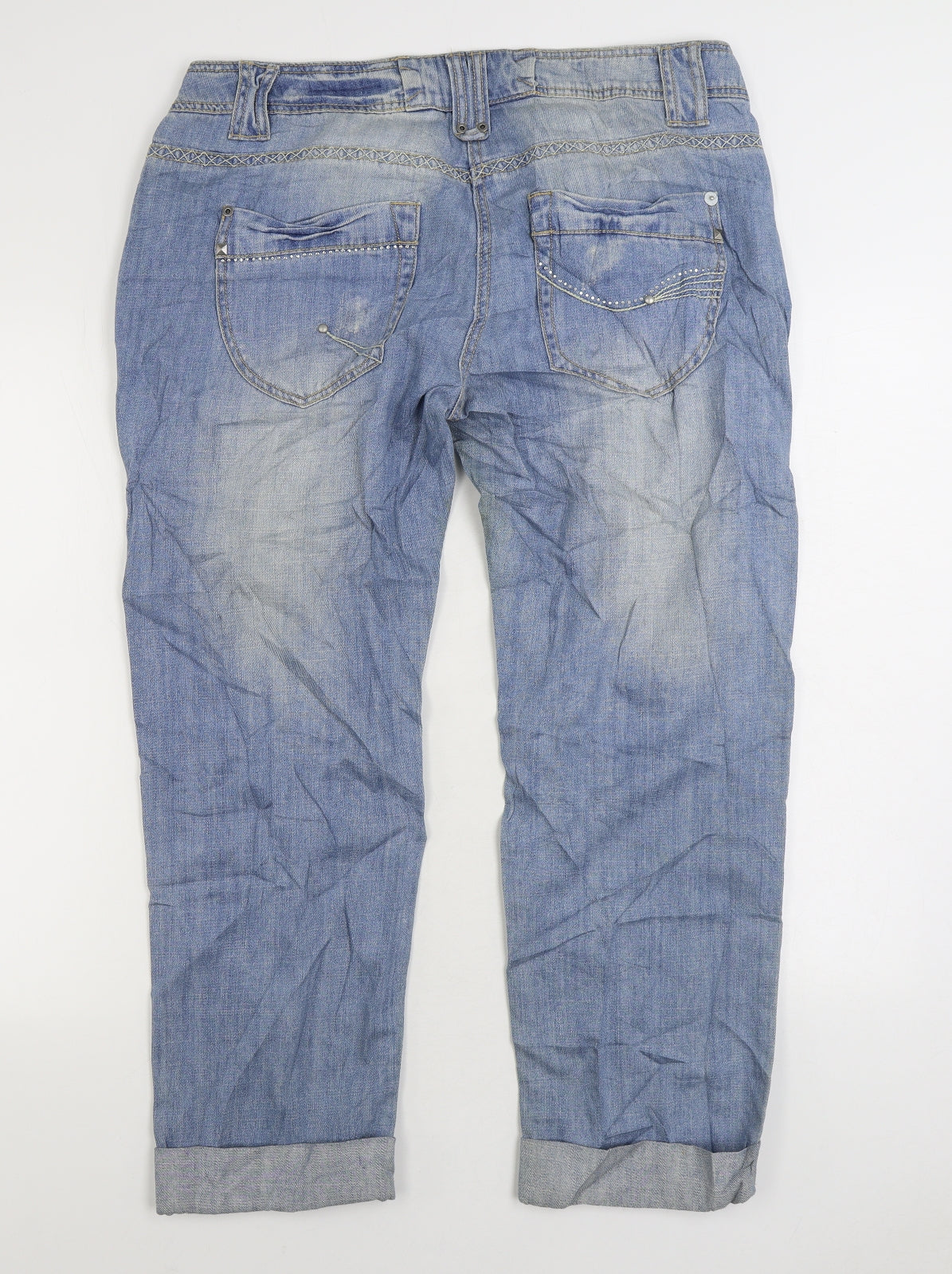 Preworn Womens Blue Cotton Straight Jeans Size 16 L28 in Regular Zip