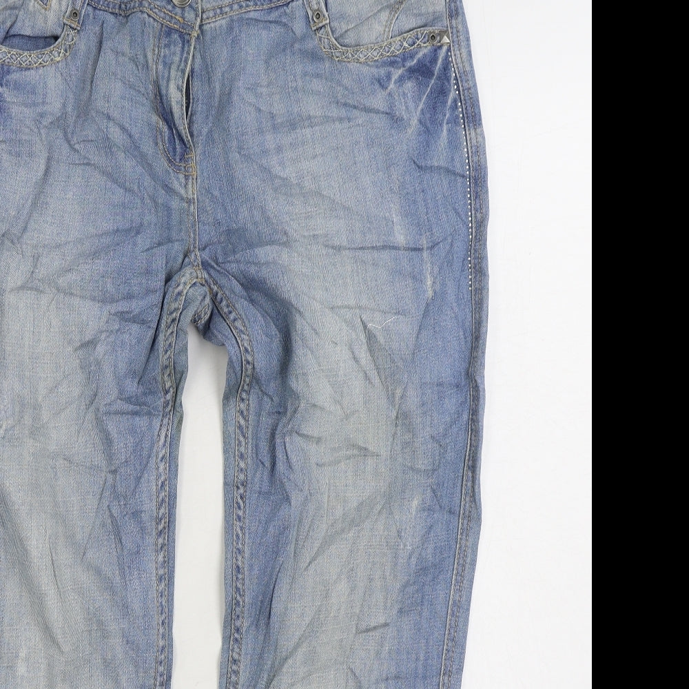 Preworn Womens Blue Cotton Straight Jeans Size 16 L28 in Regular Zip