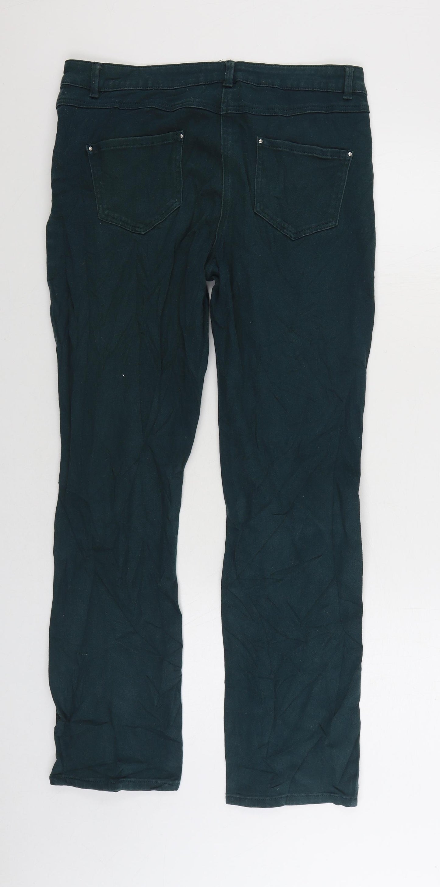M&Co Womens Green Cotton Straight Jeans Size 14 L28 in Regular Zip