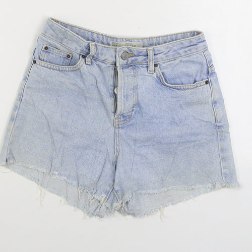 Topshop Womens Blue Cotton Hot Pants Shorts Size 4 Regular Zip