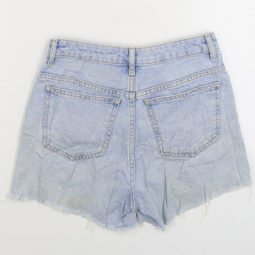 Topshop Womens Blue Cotton Hot Pants Shorts Size 4 Regular Zip