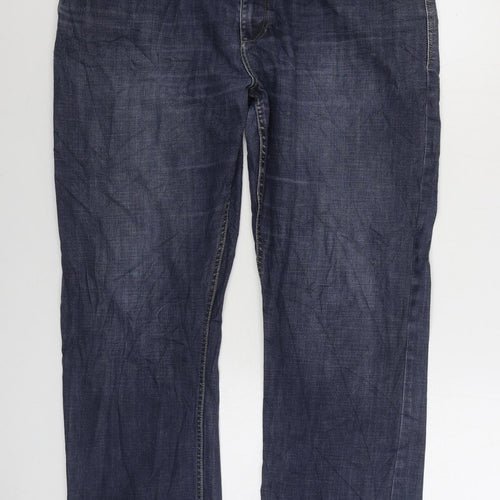 Flintoff by Jacamo Mens Blue Cotton Straight Jeans Size 40 in L30 in Regular Zip