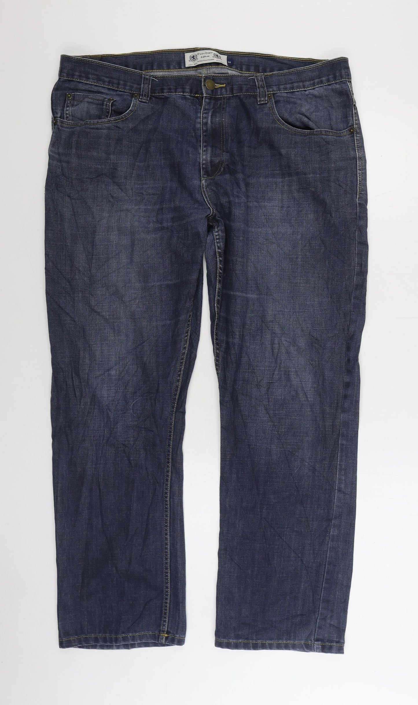 Flintoff by Jacamo Mens Blue Cotton Straight Jeans Size 40 in L30 in Regular Zip