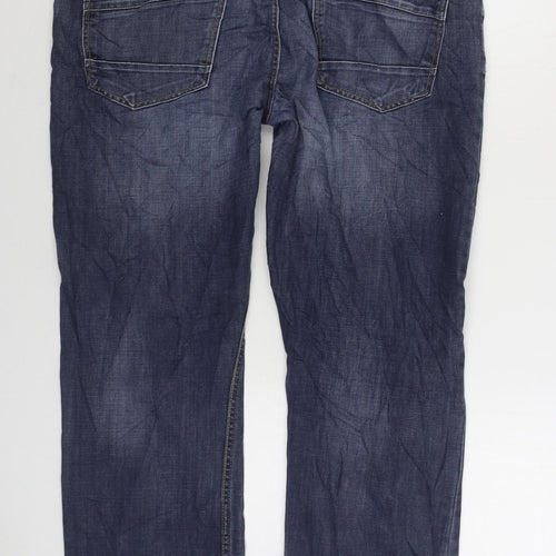 Flintoff by Jacamo Mens Blue Cotton Straight Jeans Size 40 in L30 in Regular Zip