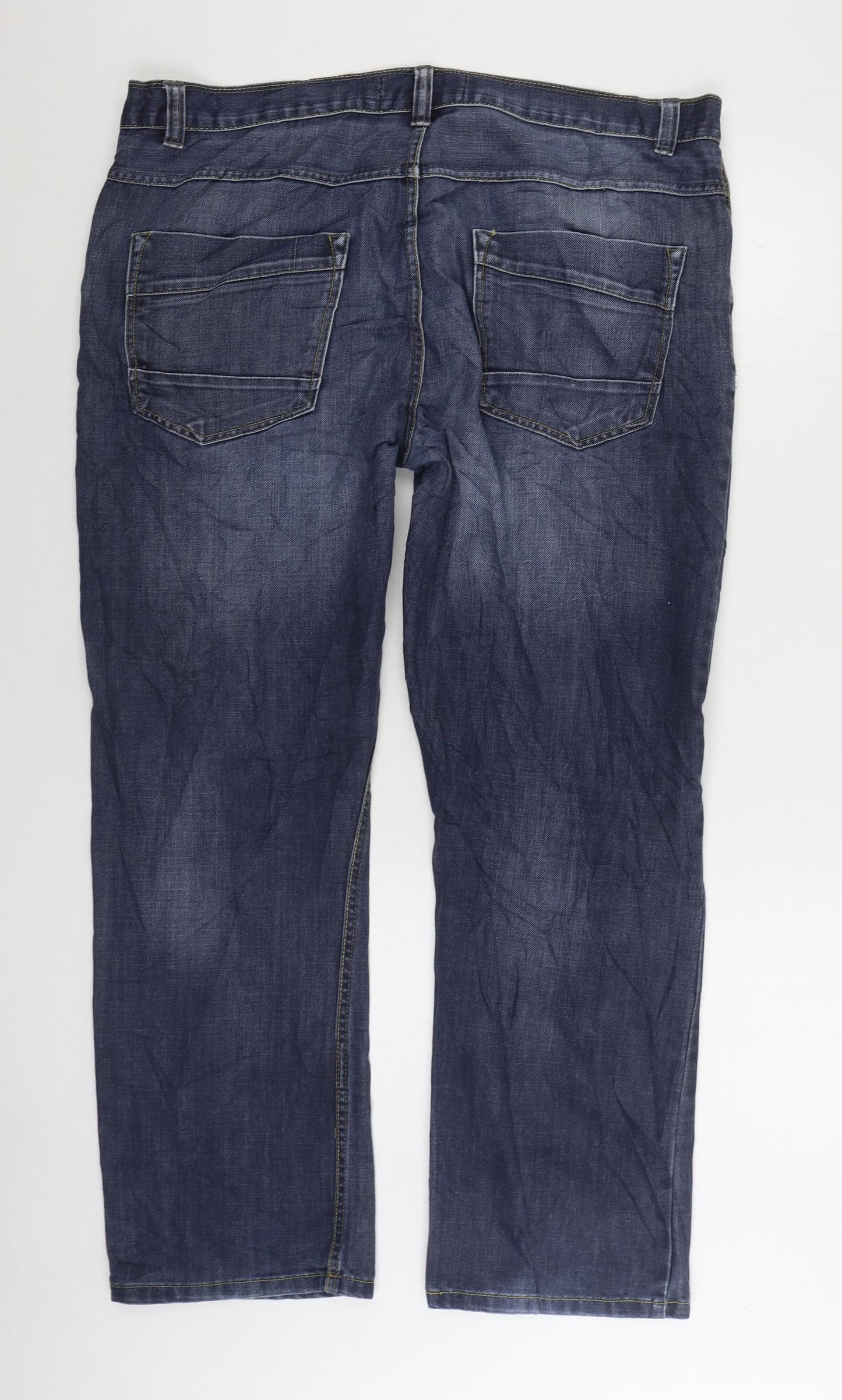 Flintoff by Jacamo Mens Blue Cotton Straight Jeans Size 40 in L30 in Regular Zip