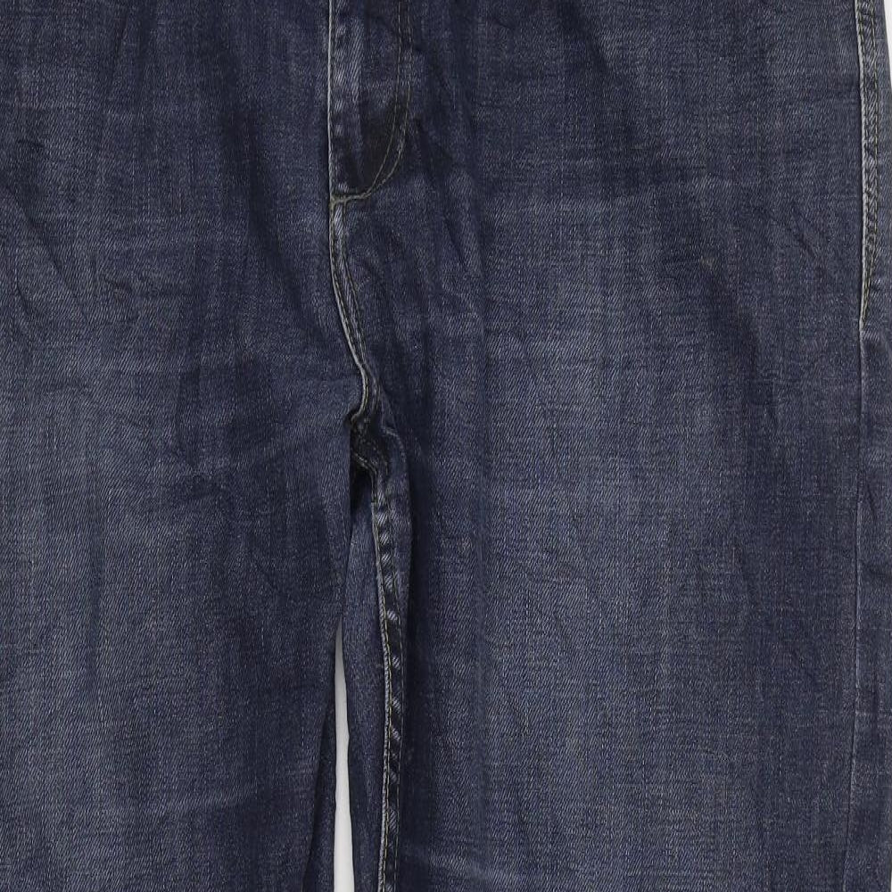 Flintoff by Jacamo Mens Blue Cotton Straight Jeans Size 40 in L30 in Regular Zip