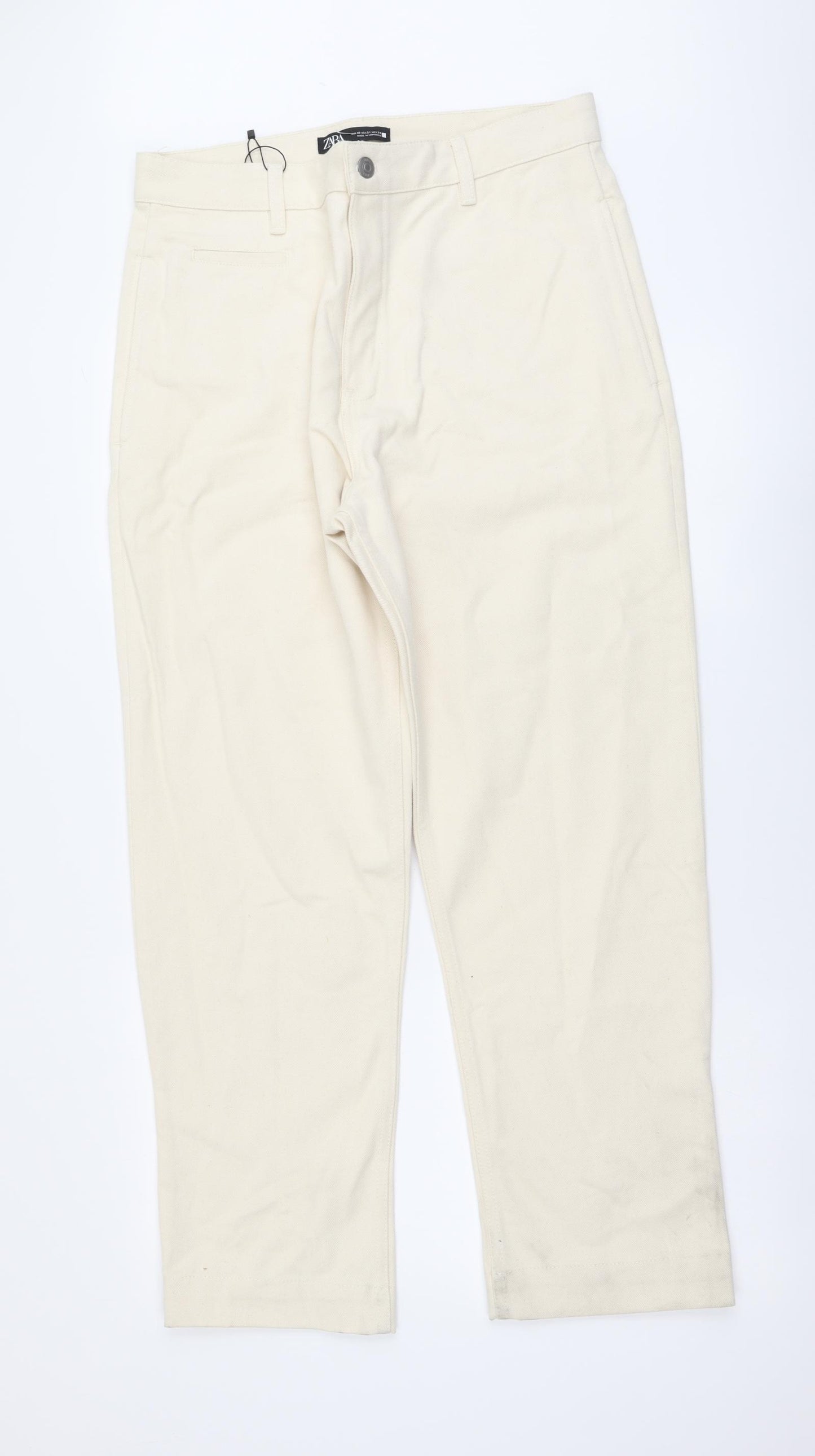 Zara Womens Beige Cotton Mom Jeans Size 12 L28 in Regular Button