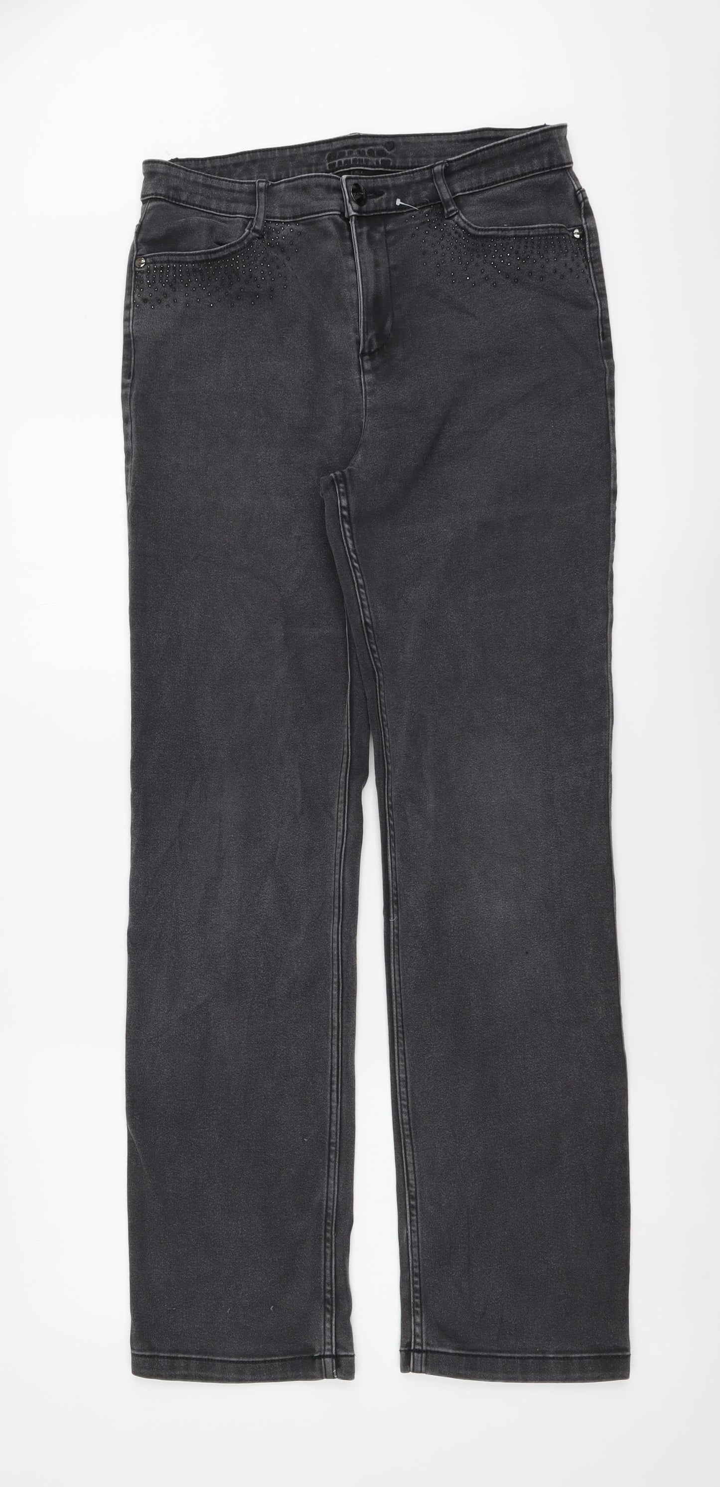 Marks and Spencer Womens Grey Cotton Straight Jeans Size 12 L31 in Regular Button
