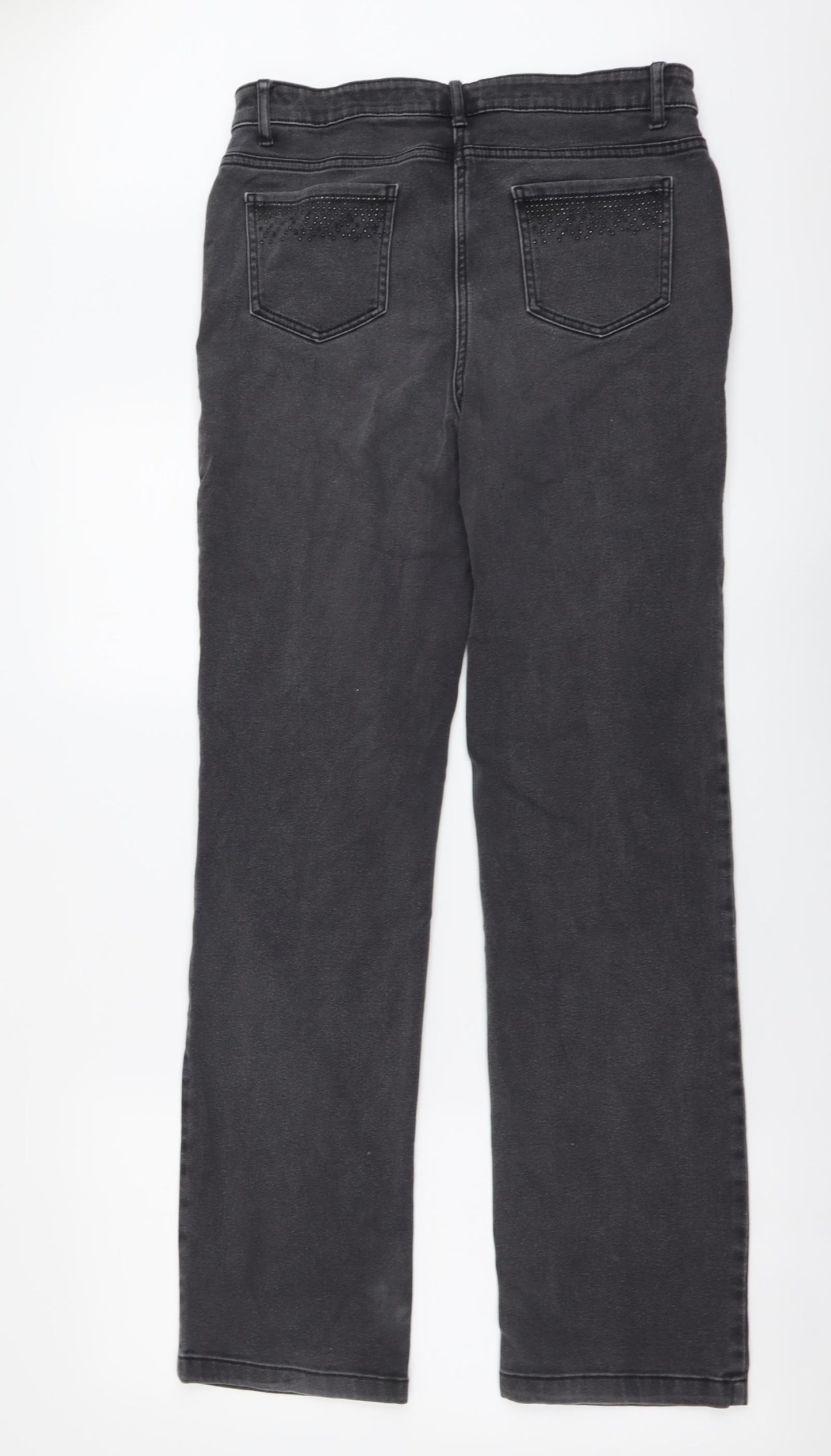 Marks and Spencer Womens Grey Cotton Straight Jeans Size 12 L31 in Regular Button