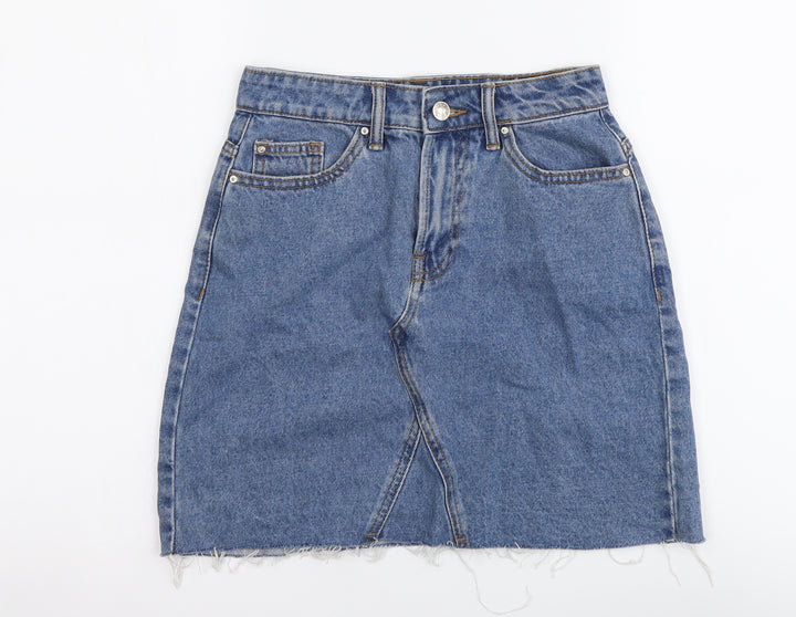 Denim & Co. Womens Black Cotton Mini Skirt Size 6 Button